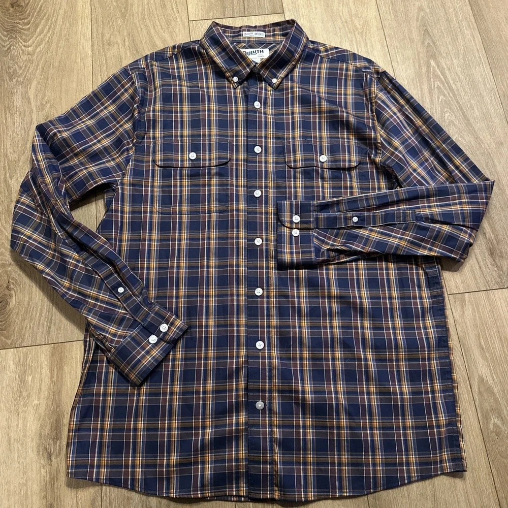 Duluth Untucked Performance Men's L Multicolor Plaid Standard‎ Fit Shirt Pockets